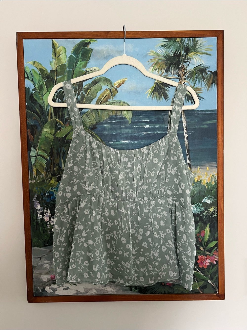 Abercrombie and Fitch Floral Sage Green Tiered Tank Top